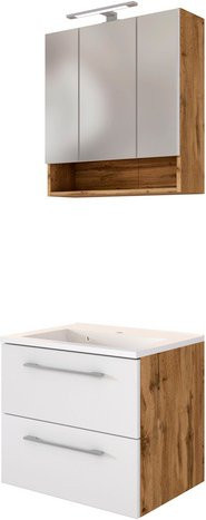 HELD MÖBEL Waschtisch-Set LIVORNO in Weiss, 5-teilig, modern und wandmontiert mit LED-Beleuchtung und Steckdose - Bild 1