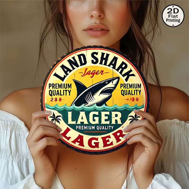 Vintage Land Shark Bier-Logo Metallwandschild rund, multicolor dekorative Eisenkunst-Malerei von Potdemiel, Durchmesser: 20 cm - Bild 3