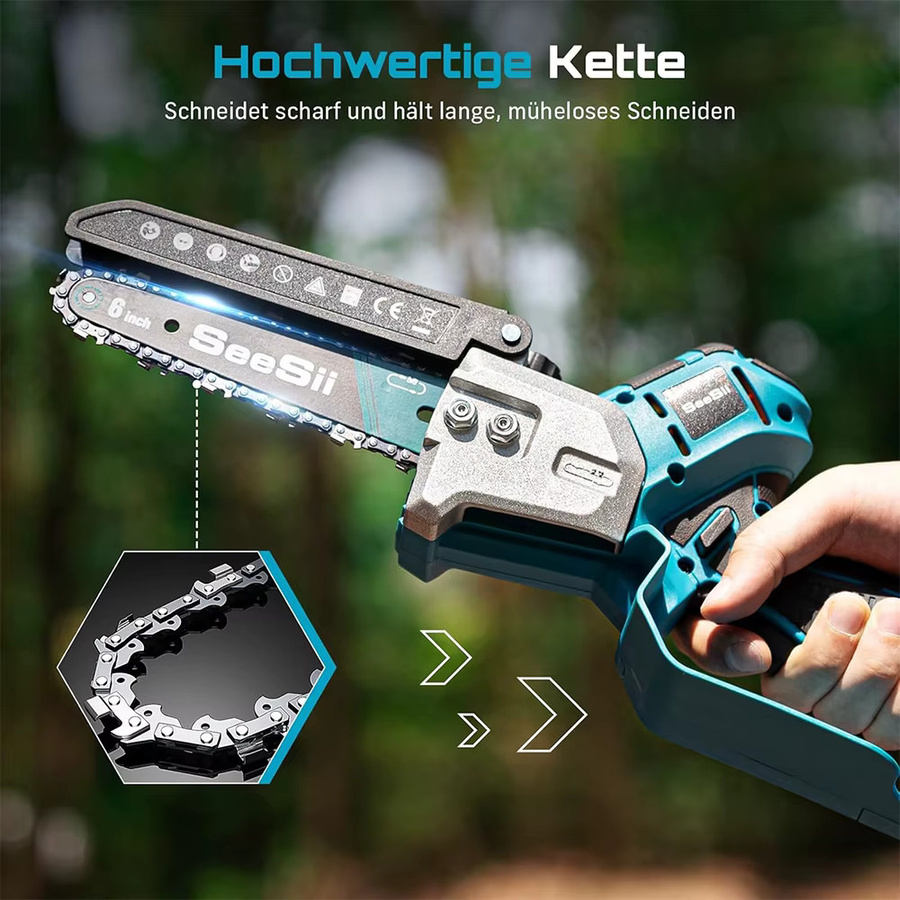 Seesii Bürstenlose 6-Zoll-Mini-Elektrokettensäge für Baumschnitt und Holzbearbeitung mit Akku-Kompatibilität für Makita 18V-Akkus - Bild 4