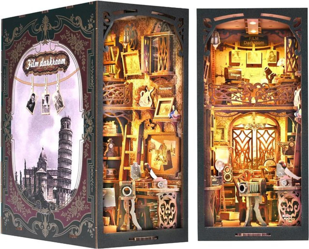 ATUBAN Book Nook Kit DIY Puppenhaus 3D Holzpuzzle als Vintage Bücherregal Einsatz in Orange und Mehrfarbig mit floralem Design - Bild 1