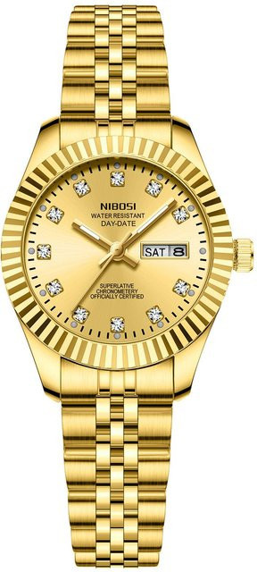 Nibosi Armbanduhr, Quarz, Edelstahl, Gold, Diamantbesetzt, Damen - Bild 1