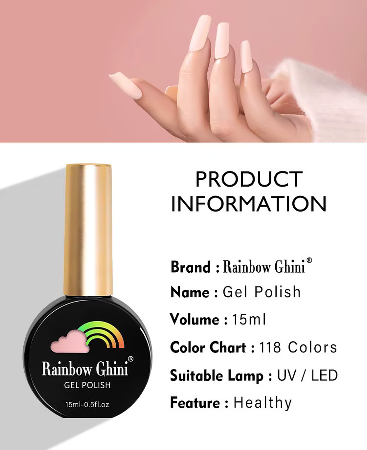 Rainbow Ghini SemiPermanent Gel Nagellack Set, 4 Teile, Schwarz und Weiß, Nude, Rosa - Bild 2