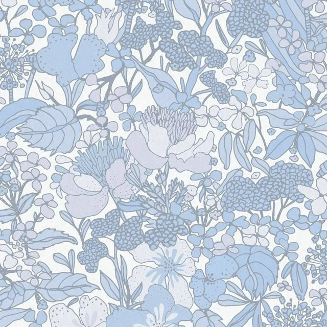 Profhome Tapete Dschungel Blumen Motiv in Grau Blau Weiß Matt, Breite: 0,53 m, Länge: 10,05 m - Bild 1