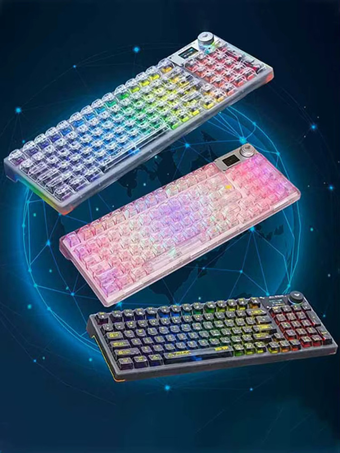 AULA F98PRO Kabellose Mechanische Gaming-Tastatur mit RGB-Hintergrundbeleuchtung, Transparente Tastenkappen und Bildschirm, Schwarz - Bild 4