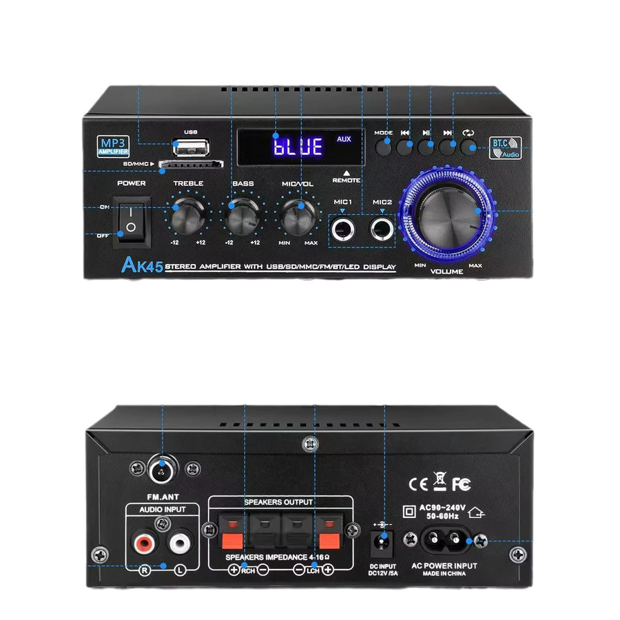 Kebidumei AK45 Digitaler Bluetooth HiFi Audioverstärker 2.0-Kanal Stereo Heimkino AMP in Schwarz - Bild 6