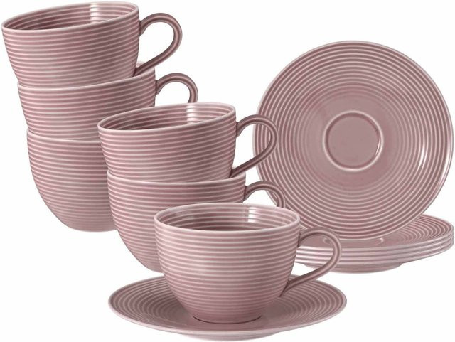 Seltmann Weiden Milchkaffeetassen mit Untertassen Beat Color Glaze Pink 6er Set 350 ml - Bild 1