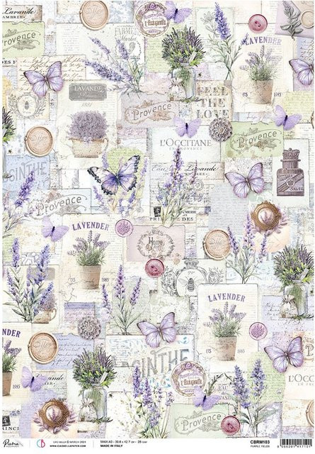 Ciao Bella Motiv-Strohseide Morning Provence - Purple Fields in Violett und Multicolour, Format A3 - Bild 1