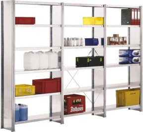 Regalwerk BERT-Lagerregal Seitenwand-Vollblech aus verzinktem Stahlblech, Farbe: Silber, H x B x T: 300 x 128,5 x 60 cm - Bild 1