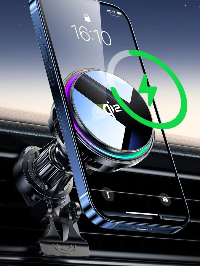 VIKEFON QI2 Magnetisches Drahtloses Autoladegerät mit Eiskühlung und RGB-Beleuchtung, Schnellladekühler für MagSafe iPhone 12-16, Schwarz - Bild 6