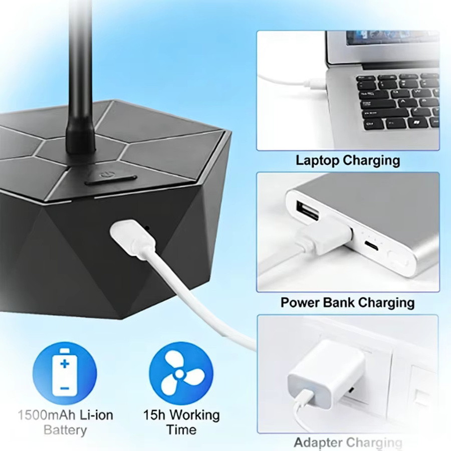 ARTOFUL Einziehbarer Fliegenabweisender Ventilator in Schwarz, USB wiederaufladbar und batteriebetrieben, B/T/H: 26,5 x 11,0 x 11,0 cm - Bild 4