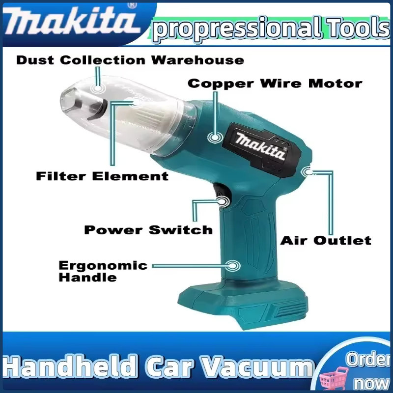 Makita Mini-Autostaubsauger Multifunktionaler Handstaubsauger Wiederaufladbar Blau Passend für Makita 18V Akku - Bild 6