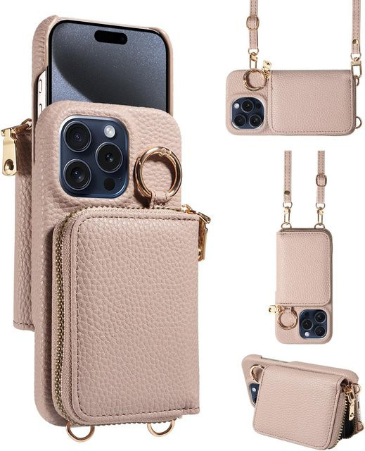 Samsung Handyhülle aus Kunstleder in Beige mit Trageband, Reißverschluss und Kartenfach, anti-entmagnetisierend, passend für Galaxy A13, A14, A22, A52S 5G sowie S22, S23 und S24 Serie - Bild 1