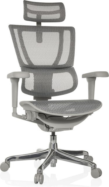 hjh OFFICE Luxus Chefsessel ERGOHUMAN SLIM ULTRA G GEN2 in Grau mit Netzstoff, Kopfstütze und Armlehnen, höhenverstellbar - Bild 1