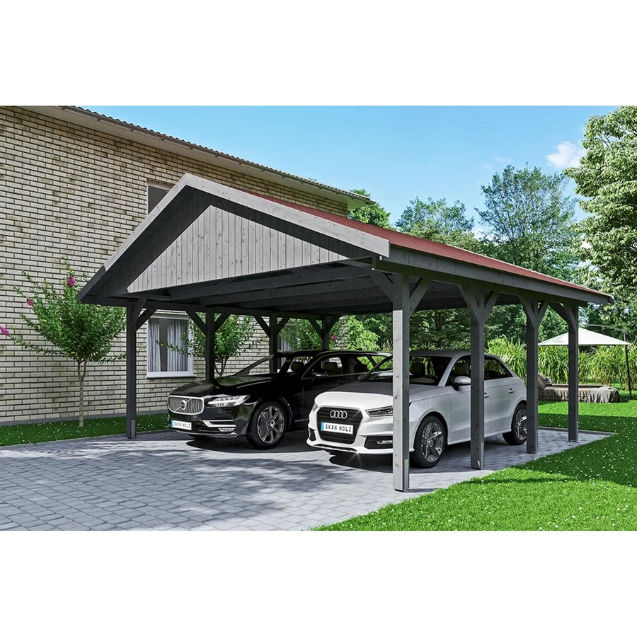 Skan Holz Carport Wallgau Satteldach aus Nadelholz in Grau mit Dachschindeln B/T: 620 x 600 cm, Höhe: 354 cm - Bild 2