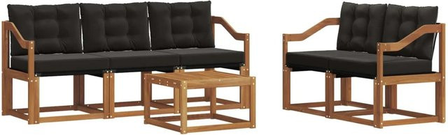 vidaXL Outdoor-Sofagarnitur 6-teilig aus Akazienholz und Textilene in Natur und Schwarz mit Kissen - Bild 1