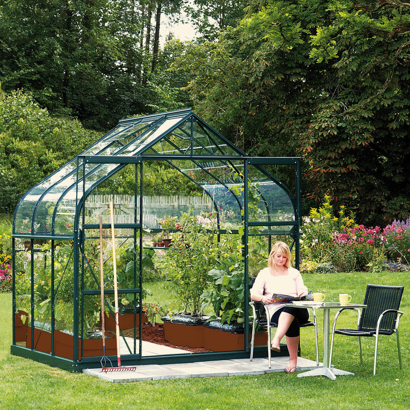 Vitavia Gewächshaus Dione 5000 in Smaragdgrün mit Stahlfundamentrahmen, Dachfenster, Regenrinne und Doppelschiebetür, 5,0 m² mit 3 mm ESG-Glas - Bild 2