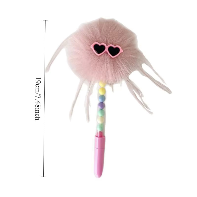 TWBEB Gelstift mit niedlichem Pompon-Dekor und Perlen, 0,5 mm Spitze, Pink und Multicolour - Bild 2