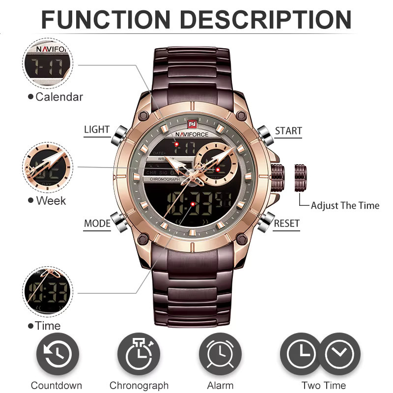 NAVIFORCE Armbanduhr, Chronograph, Quarz, Edelstahl, Schwarz, Herren - Bild 5