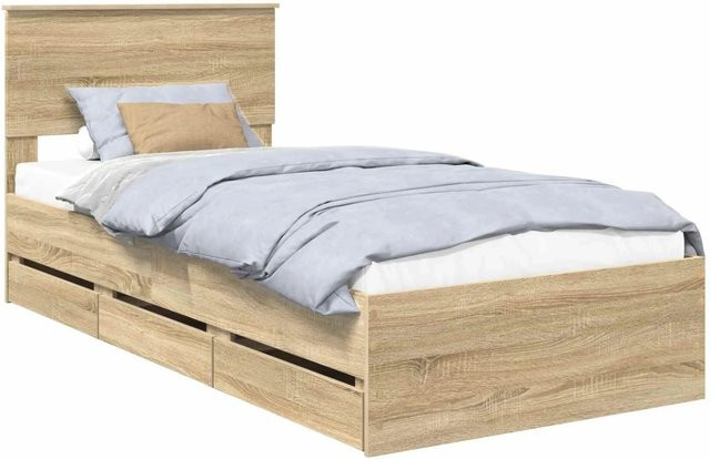 vidaXL Bettrahmen Sonoma-Eiche mit Schubladen in Braun, B/T/H: 100 x 200 cm - Bild 1