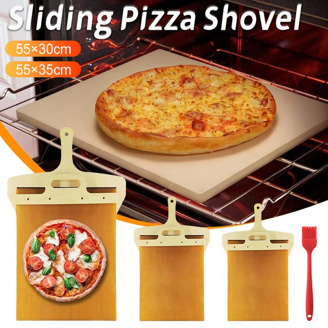 APWIKOGER Tragbare Pizza Schaufel mit Antihaftbeschichtung und hitzebeständigem Tuch, rechteckiges Teigtablett aus Holz - Bild 1