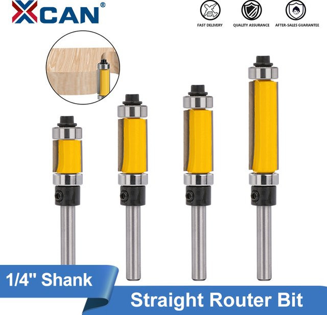 XCAN Flush Trim Router Bit mit 1/4 Zoll Schaft, gerader Trimmschneider aus Hartmetall für die Holzbearbeitung, Silber - Bild 1