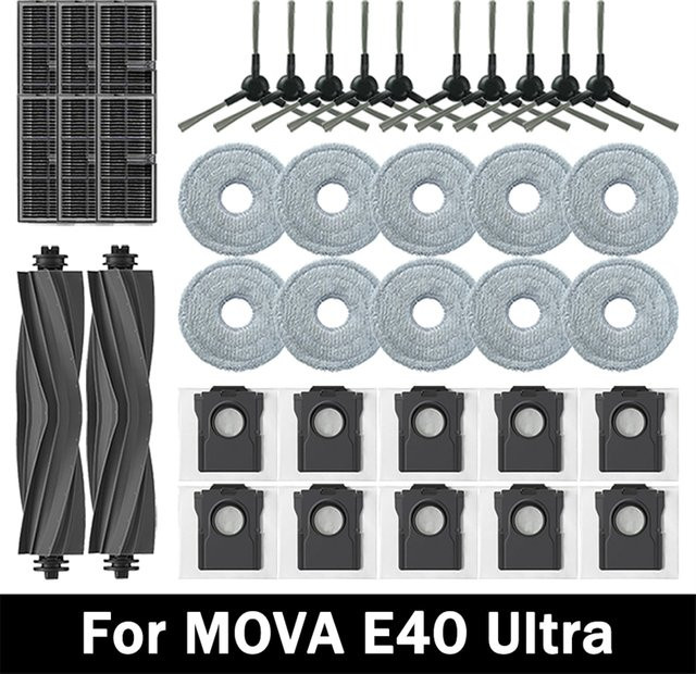Dreame Ersatzteil-Set für MOVA E40 Ultra in Schwarz mit Hauptbürste, Seitenbürsten, HEPA-Filtern, Wischtüchern und Staubbeuteln - Bild 1