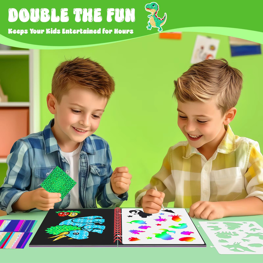 CutteeyFyry Dinosaurier-Folienaufkleber-Buch und Kratzkunstpapier, Malset, ab 3 Jahre - Bild 5