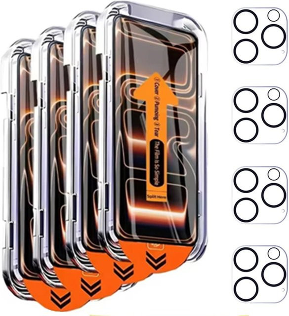 NMEGOU Set aus 8 Stück Displayschutzfolie aus gehärtetem Glas und Objektivschutz für iPhone, transparent - Bild 1