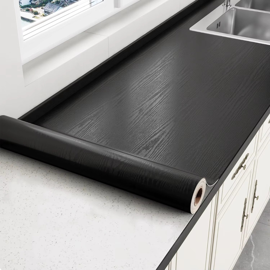 Selbstklebende Möbelfolie aus schwarzem PVC in Holz-Optik, wasserfeste Vinyl-Kontaktfolie für Schränke, Schubladen und Schreibtischplatten - Bild 2