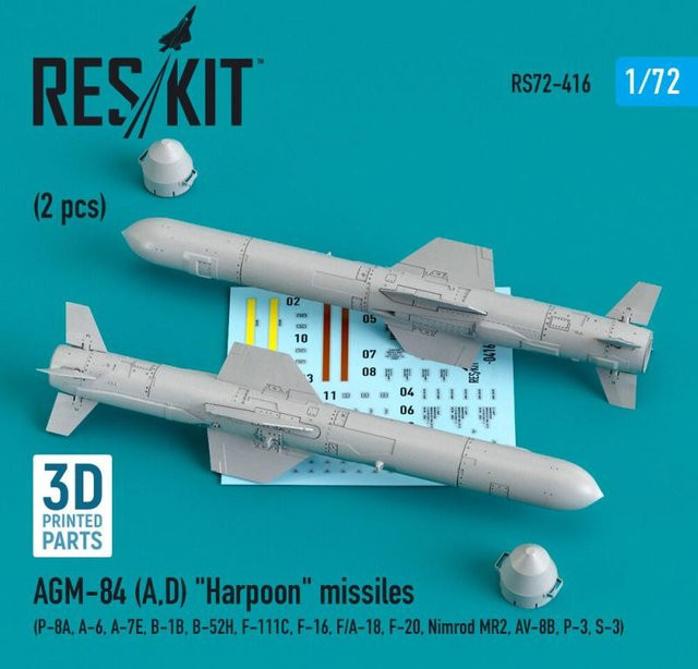 ResKit Models AGM-84 Harpoon Missiles, 2-teiliges Set, 1:72, 3D Printed - Bild 1
