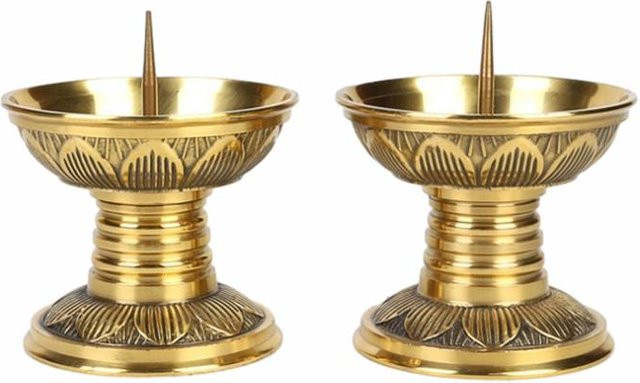 2er-Set Vintage Messing Kerzenständer in Gold und Beige für Tischdekoration bei Hochzeiten und Partys - Bild 1