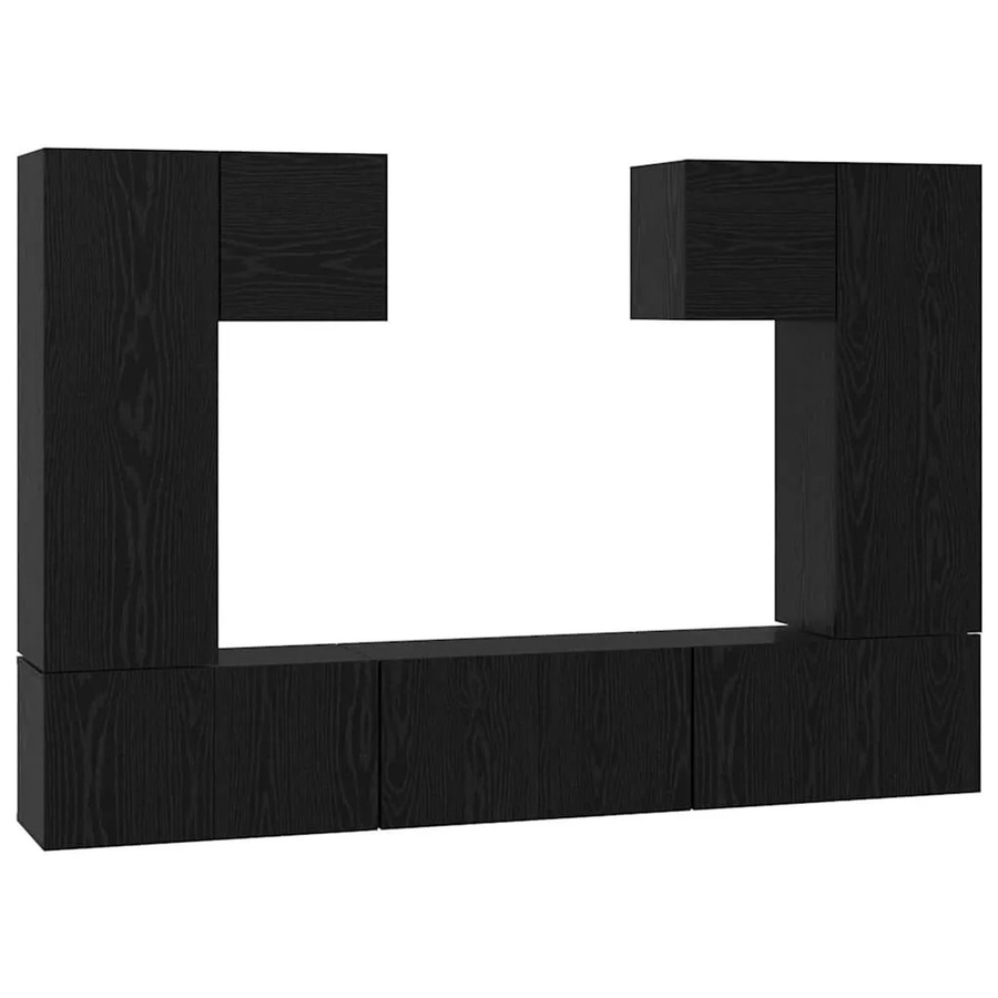 7-teiliges vidaXL TV-Schrankset in Schwarz und Eichen-Optik aus Holzwerkstoff für dein Wohnzimmer, Wandmontage möglich, Set enthält Schränke mit den Maßen: 30,5 x 30 x 30 cm, 30,5 x 30 x 90 cm und 60 x 30 x 30 cm - Bild 2