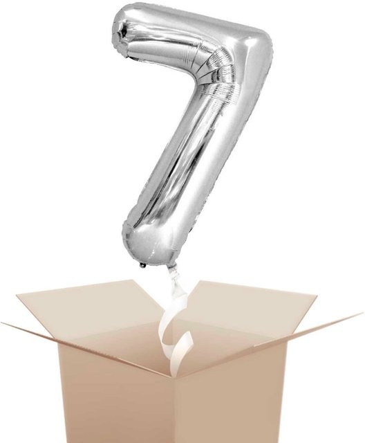 Rico Design Folienballon Zahl 7 in Silber für Geburtstag oder Hochzeit, Höhe: 86 cm - Bild 1