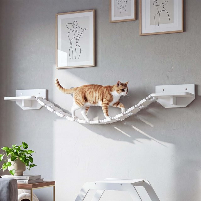 Katzenleiter MCW-Q56 Kletterbrücke aus Holz in Weiß, B/H/T: 15 x 130 x 19 cm - Bild 1