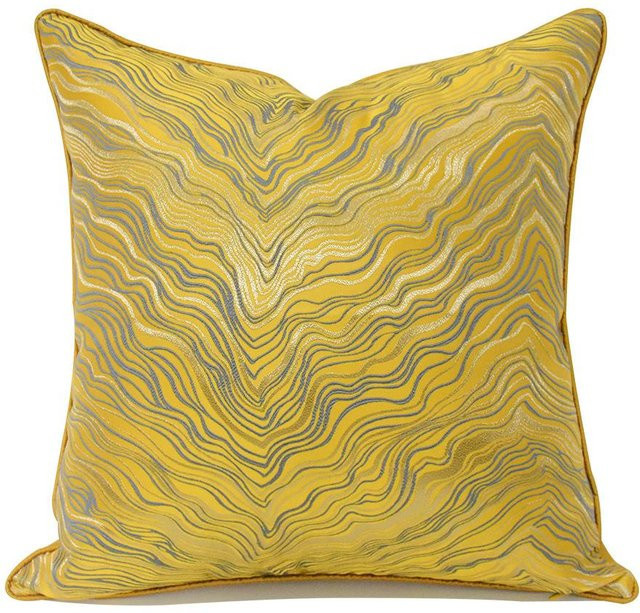 HASE FiFi Jacquard Luxus Kissenbezug mit Stickerei in Beige und Gelb, B/H: 45 x 45 cm - Bild 1