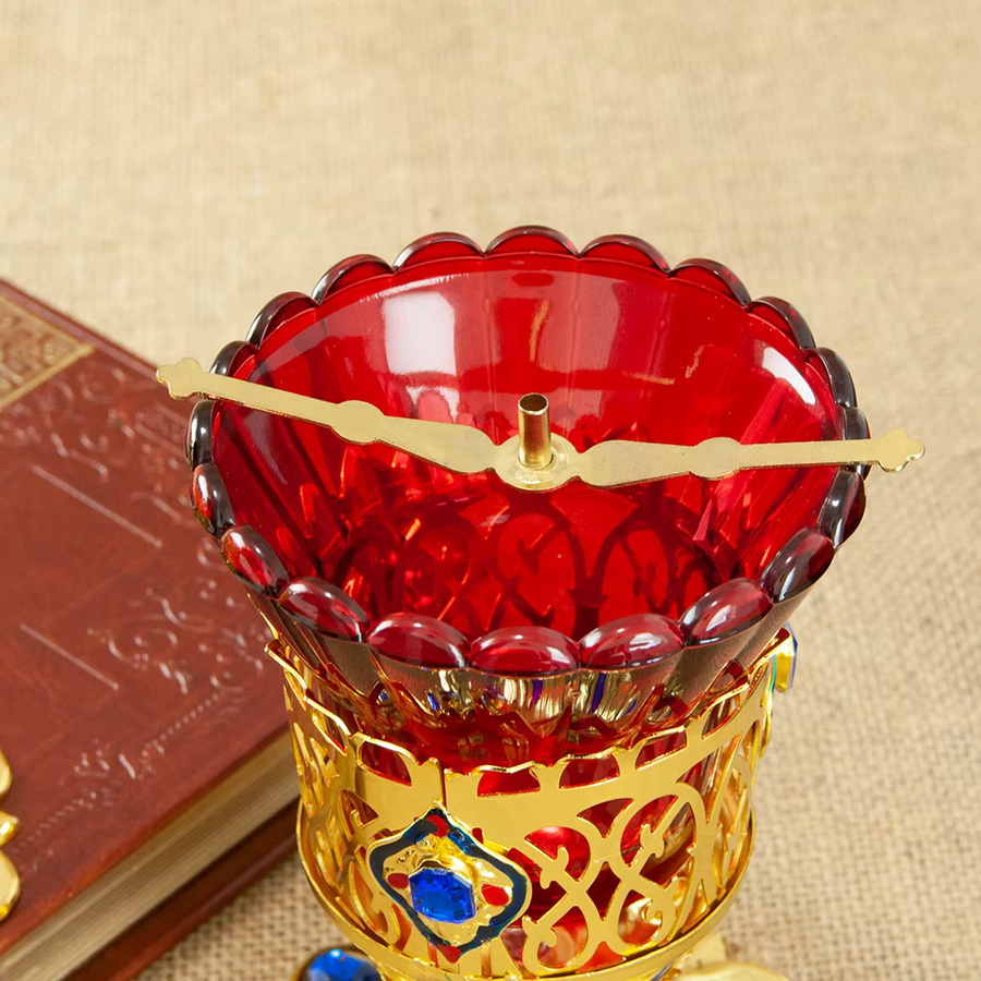 Orthodoxe christliche Öllampe mit rotem Glasbecher in Rot und Weiß für religiöse Zeremonien - Bild 3