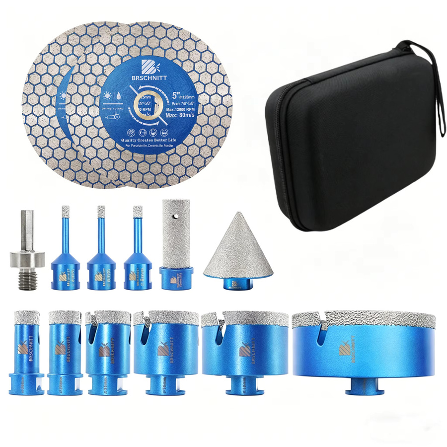 BRSCHNITT Diamantbohrer Set mit Fasenfräser und 125mm Trennscheiben für Fliesen, Granit, Marmor und Stein in Blau - Bild 2