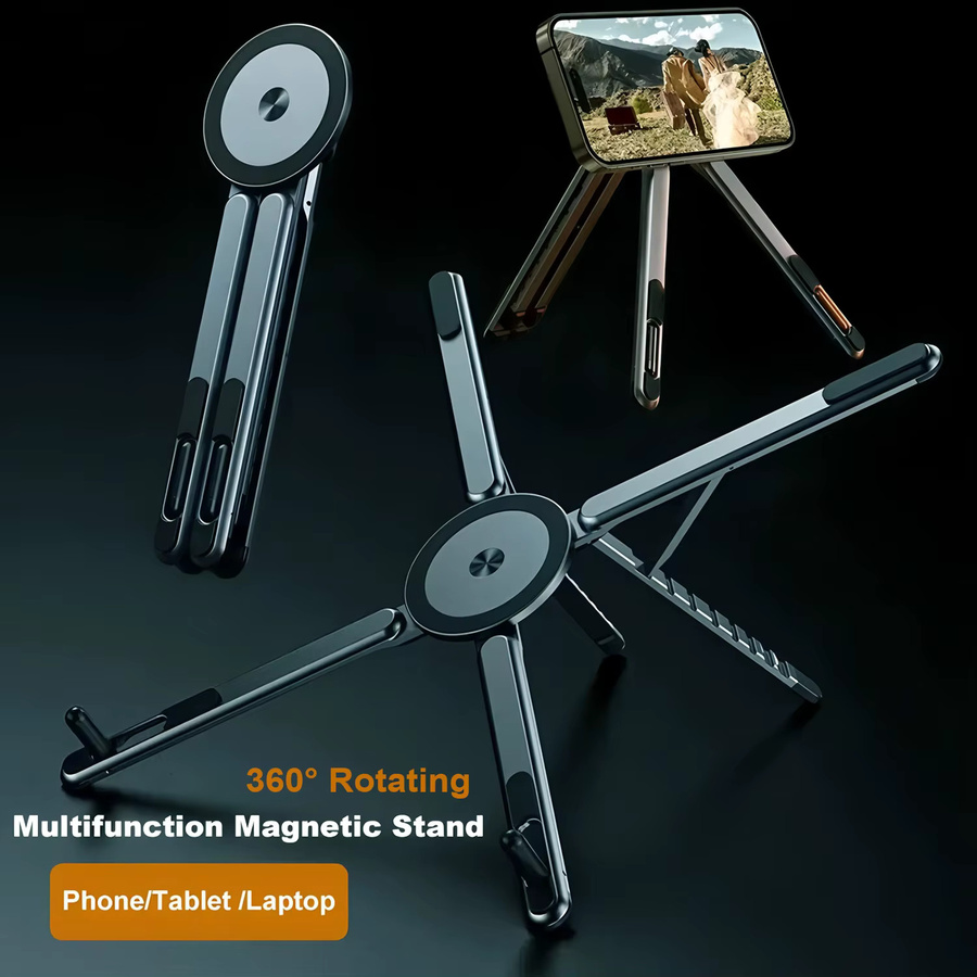 Fireurus Faltbarer Magnetischer Laptop-Ständer aus Aluminiumlegierung in Grau, Tragbarer Verstellbarer Ständer mit Wärmeableitung für Smartphone, Tablet und Notebook - Bild 3