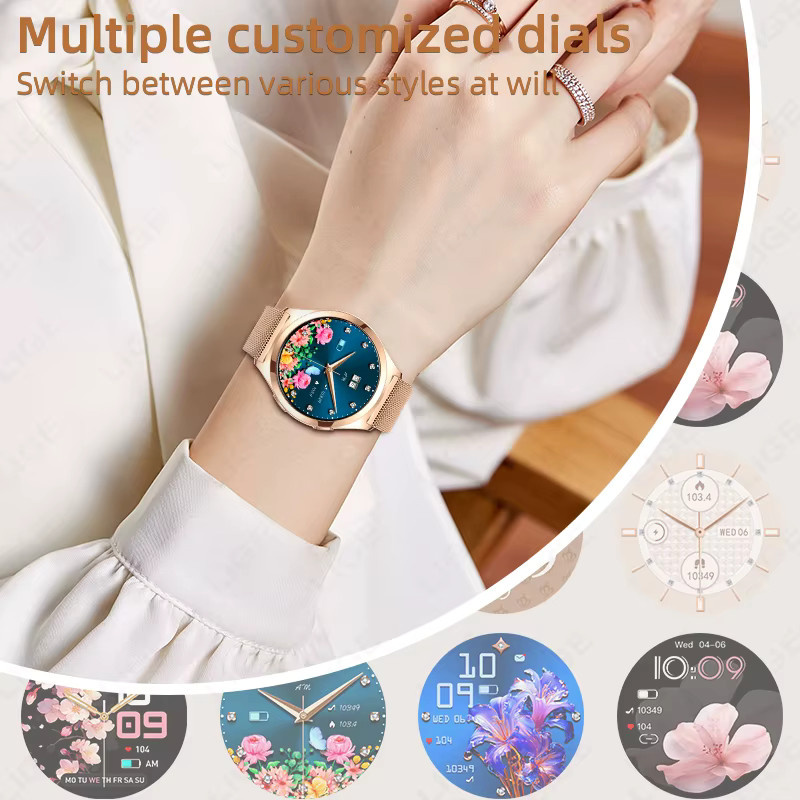 LIGE Smartwatch, 1,27 Zoll AMOLED, Damen, Schwarz, Roségold, Milanaise - Bild 2