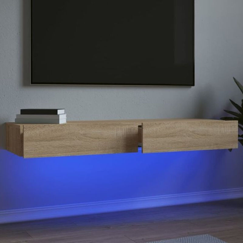 Vidaxl TV-Schränke mit LED-Leuchten in Sonoma-Eiche Natur und Braun, 2er-Set, B/T/H: 60 x 35 x 15,5 cm - Bild 1