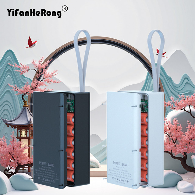 YiFanHeRong Powerbank Gehäuse für 12x 18650 Akkus mit Dual USB, LCD-Display, Schnellladefunktion und kabelloser Ladeunterstützung, Schwarz - Bild 1