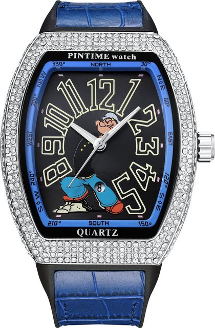 PINTIME Armbanduhr, Quarz, Analoguhr, Diamant, Lederband, Herren, Schwarz - Bild 1