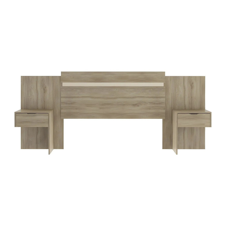 Vente-unique Bettkopfteil Parati aus Massivholz Eiche in Beige mit integrierten Nachttischen und Schubladen - Bild 2