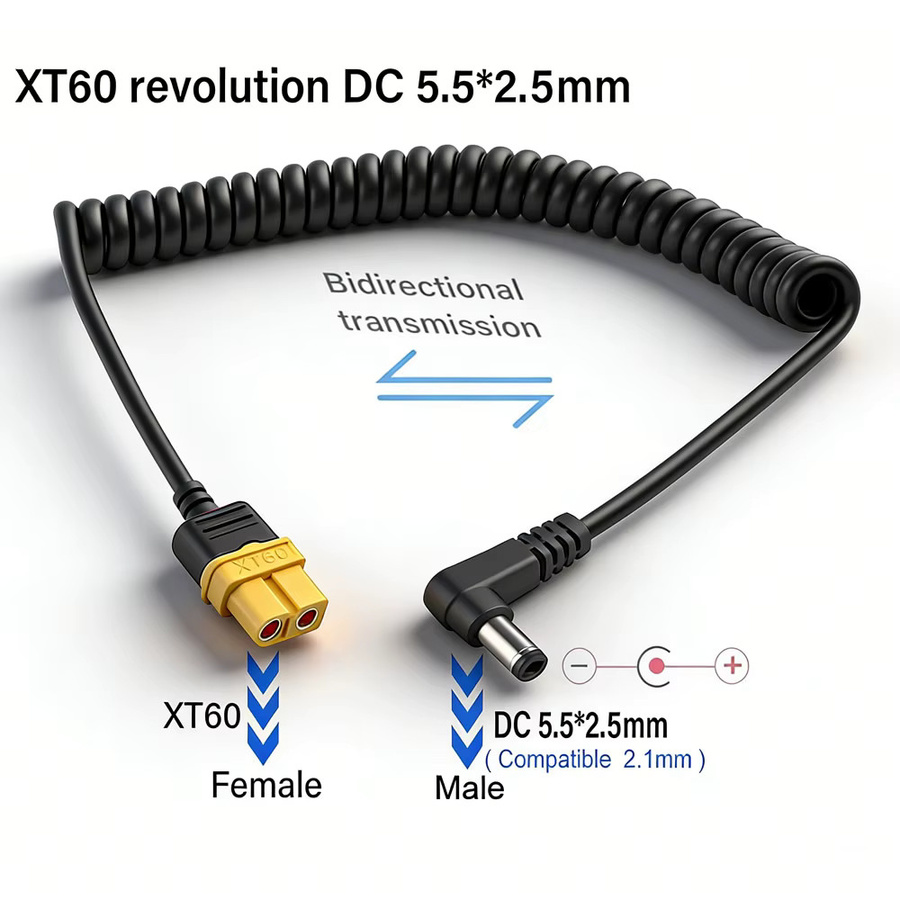 XT60 auf DC 5.5 x 2.5/2.1mm Ladeadapterkabel in Schwarz für UAV und Lötkolben - Bild 2