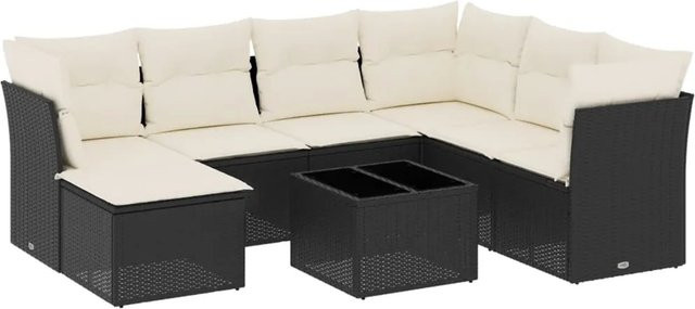 vidaXL 8-tlg Garten-Sofagarnitur L-Form aus Polyrattan mit Kissen in Schwarz - Bild 1