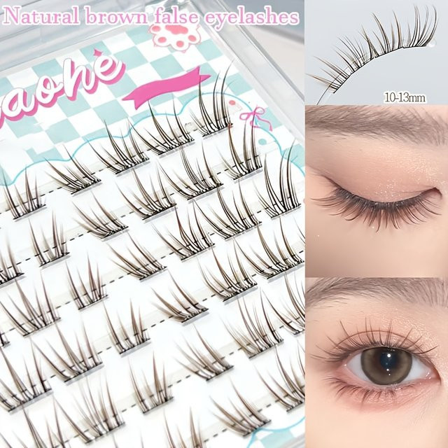 Mixiaohe Wimpern, Braun, 48 Cluster, C-Curl, Wiederverwendbar, Unisex - Bild 1