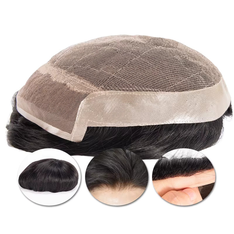 HDWIGS Herren-Haarprothese, Indisches Echthaar, Schweizer Spitze, PU - Bild 6