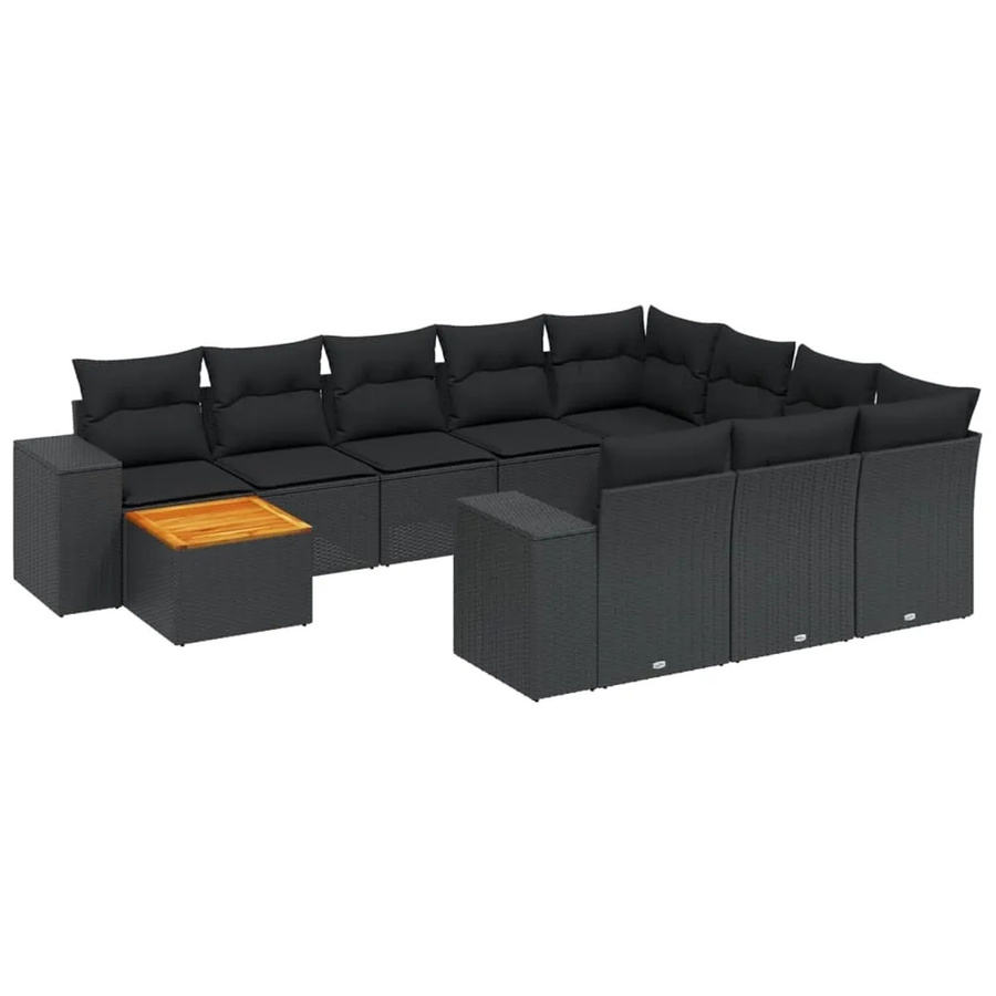 vidaXL 11-tlg Garten-Sofagarnitur aus Polyrattan mit Kissen in Schwarz - Bild 2