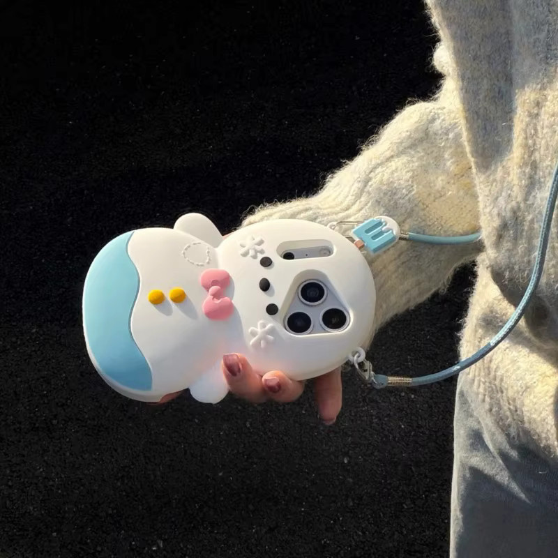Niedrige 3D Cartoon Winter Schneemann Handyhülle aus Silikon für iPhone 17 16 15 14 13 12 Pro Max Plus in Weiß, stoßfeste Schutzhülle - Bild 3