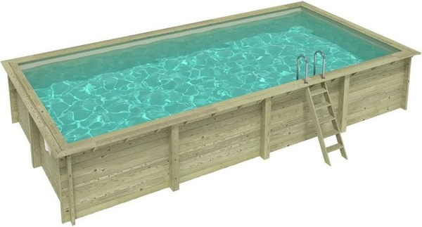ALTANKA Holzpool Aqua rechteckig in Sandfarben mit am Beton verschraubten Stützen, B: 850 cm, T: 435 cm, H: 145 cm